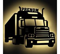 Namofactur Lampe Led USB Murale En Bois Gravé - Veilleuse Déco Camion Avec Prénom Personnalisé Pour Garçons Et Filles - Idée De Cadeau Pour Anniversaires, Baptêmes, Naissance - Fonctionne à piles