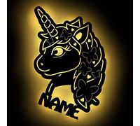 Namofactur Lampe Murale En Bois Gravé - Veilleuse Déco Licorne Avec Prénom Personnalisable Pour Garçons Et Filles - Idée De Cadeau Pour Anniversaires, Baptêmes, Naissance