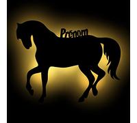 Namofactur Lampe Murale Led à Piles - Modèle Cheval - Veilleuse Déco en Bois Avec Prénom Personnalisable - Idée De Cadeau D' Anniversaires, Baptêmes, Naissance Pour Garçons et Filles.
