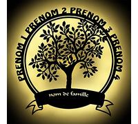Namofactur Veilleuse Led Murale Arbre De Famille Avec 4 Prénoms Et Le Nom De Famille Personnalisable - Décoration En Bois Gravé - Idée De Cadeau Pour Les Anniversaires, Noces De Mariages