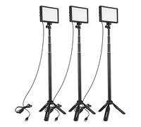 Namolit Lot de 3 lampes vidéo LED réglables 3 200 K-5 500 K USB avec support trépied de 148 cm, 5 filtres, montage triple de griffe froide pour éclairage de vidéoconférence, YouTube, photographie