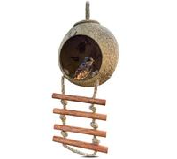 Namture Lot de 2 nichoirs en noix de coco fabriqués à la main - Bol en noix de coco recyclée - Mangeoire pour oiseaux de style échelle - Nichoir résistant aux intempéries pour petits oiseaux, reptiles