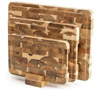 NAMTURE - Lot de 3 planches à découper en acacia bois de bout - support de rangement - 2,5 cm d’épaisseur - rainure à jus - pieds antidérapants - surface huilée - coffret cadeau