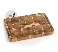 NAMTURE Planche à Découper en Bois d’Acacia - 28x18x2,5 cm - Billot Bois de Bout avec Surface Huilée Premium, Rigole à Jus & Pieds Antidérapants - Planche Cuisine Bois