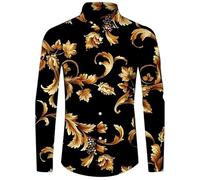 Namufeitrade Chaîne de Luxe en Forme de Fleur dorée imprimée en 3D Chemise à Manches Longues pour Hommes Décontracté Streetwear Chemises à Boutons à Revers