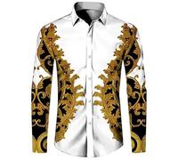 Namufeitrade Chaîne de Luxe en Forme de Fleur dorée imprimée en 3D Chemise à Manches Longues pour Hommes Décontracté Streetwear Chemises à Boutons à Revers
