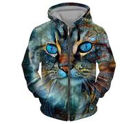 Namufeitrade Colorful Cat Sweat à Capuche Femmes Hommes Cat 3D Imprimé Fermeture Éclair Pullover Sweat à Capuche avec Poche Automne Streetwear