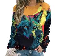 Namufeitrade Femmes colorées Lone Wolf 3D Imprimer Sweatshirts Automne Cou Rond Manches Longues Pullover Tops décontracté Plus Taille Sweat