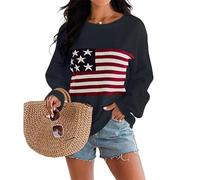 Namufeitrade Sweat-Shirt pour Femmes avec Drapeau américain Manches Longues décontracté col Rond, Pull Ample Doux avec Impression Graphique du Drapeau des États-Unis