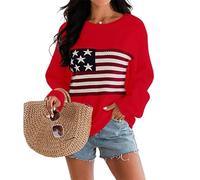 Namufeitrade Sweat-Shirt pour Femmes avec Drapeau américain Manches Longues décontracté col Rond, Pull Ample Doux avec Impression Graphique du Drapeau des États-Unis