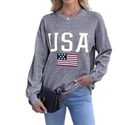 Namufeitrade Sweat-Shirt pour Femmes avec Drapeau américain Manches Longues décontracté col Rond, Pull Ample Doux avec Impression Graphique du Drapeau des États-Unis