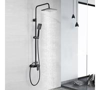 Namuoto Colonne de Douche Noir avec Mitigeur Monocommande, Ensemble de Douche avec Douchette, Pommeau de Douche, Barre de Douche Allongée (Hauteur Réglable 80-147cm)