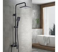 Namuoto Colonne de Douche Noir avec Mitigeur Monocommande, Hauteur Réglable Ensemble de Douche avec Douchette, Pommeau de Douche et Barre de Douche, Systeme de Douche Pluie pour Salle de Bain