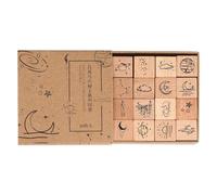 Namvo 16 Pcs Bois Caoutchouc Timbre Ensemble Moon&Star Décoratif en Bois Timbre Ensemble Univers Planète Timbre pour DIY Artisanat Fabrication De Cartes Calendrier