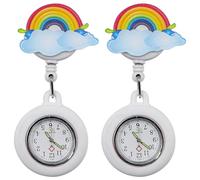 Namvo 2 pièces Montre d'infirmière Arc-en-Ciel Montres de Poche suspendues Montre d'infirmière Mignonne à Clipser en Silicone Montre à Pince rétractable Portable pour infirmière méde
