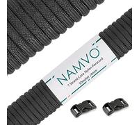 Namvo 550 Paracord 7 Strand Parachute Cord, Mil Spec Type III 50 mètres Tente Guide Corde Survie Parachute Longe Cordon pour Camping en Plein air Artisanat Porte-clés Noir