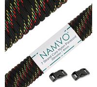 Namvo 550 Paracord Mil Spec Type III Cordon de Parachute à 7 brins Longueur Totale 100 Pieds / 30 mètres, Noir et Rouge Vert Jaune Point