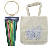 Namvo Canvas Tote Bag Kit de Broderie avec Motif et Instructions, Comprend Un Sac à Broder avec Motif de Fleurs, cerceaux à Broder en Bambou, Fils de Couleur et Outil