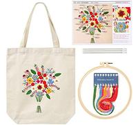 Namvo Canvas Tote Bag Kit de Broderie avec Motif et Instructions, Comprend Un Sac à Broder avec Motif de Fleurs, cerceaux à Broder, Fils de Couleur et Outil
