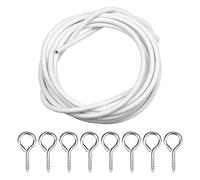 Namvo Fil de Rideau 2M Corde de Rideau Blanche Sangles de Fil de Rideau Enduit de Plastique 4 Crochets et 4 Oeillets Ensemble de Câbles de Rideau pour Tringle à Rideau Rideau de Douche