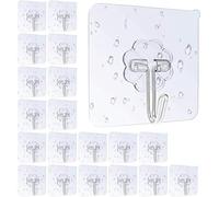Namvo Lot de 20 crochets auto-adhésifs réutilisables étanches transparents pour cuisine, salle de bain, chambre à coucher 6 x 6 cm Argenté