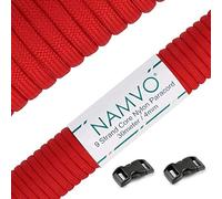 Namvo Mil Spec Corde de parachute en nylon Type III 9 brins intérieurs forte résistance à la rupture 4 mm de diamètre 30,5 m Paracorde 550 Rouge