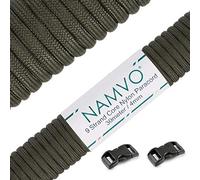 Namvo Mil Spec Corde de parachute en nylon Type III 9 brins intérieurs forte résistance à la rupture 4 mm de diamètre 30,5 m Paracorde 550 Vert olive
