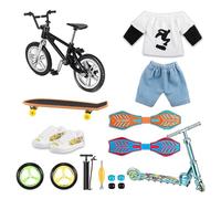 Namvo Mini Finger Skateboard Set, Mini Finger Bike, Finger Scooter, Finger Pants, Chariot, Accessoires de Scooter, Cadeau Créatif pour Les Amateurs de Skateboard