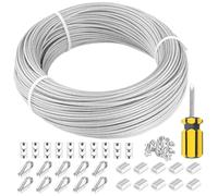 NAMYEUT Kit de Câble en Acier de 2 mm,70 m - cable acier gainé - Avec 10 serre-câbles, 10 cosses de câble métallique et 8 douilles en aluminium - Câble de serrage en acier inoxydable