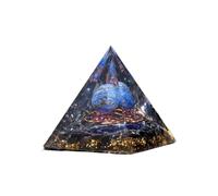Namzi 1 pièce de chromosphère bleu foncé + pierre naturelle écrasée noire, décoration pyramide en cristal de résine, décoration d'intérieur artisanale en résine, ornement énergétique 6 cm