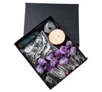 Namzi 1 pierre brute en cristal naturel gris - Prisme hexagonal - Cristal écrasé - Coffret - Pierre de cristal naturel en forme de cœur - Décoration de logo minéral