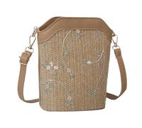 Namzi 1 sac à dos tissé kaki, joli sac seau en dentelle et paille, design tissé élégant, parfait pour les pique-niques d'été, les brunchs