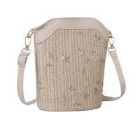 Namzi 1 sac en paille en dentelle blanche, design tissé élégant, parfait pour les pique-niques d'été, les brunchs