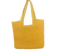 Namzi 1 sac tissé jaune, joli sac fourre-tout en paille à une seule épaule, sac tissé élégant pour les sorties quotidiennes et les promenades décontractées