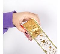 Namzi 20 Yards Ribbon Christmas Tree Decoration Star Organza Sheer Glitter Ribbon Ribbon Glitter Ribbon Christmas Ribbon for Wreath, Tree Decoration, Home Decor (Gold）