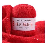 Namzi 50g Mohair Thin Tricoter Sequined Laine Crochet Fluffy Knitted Fashion Doux Lace Laine Thread Sweater Shawl Beads Laines，Red