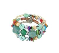 Namzi Bracelet à breloques en forme de fleur, style rétro, style bohème, multicouche, perles irrégulières, bijoux ethniques pour femmes - Vert