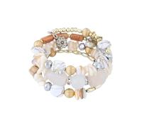 Namzi Bracelet à breloques en forme de fleur, style rétro, style bohème, multicouche, perles irrégulières, bijoux ethniques pour femmes, blanc