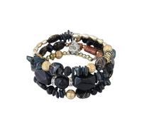 Namzi Bracelet à breloques en forme de fleur, style rétro, style bohème, multicouche, perles irrégulières, bijoux ethniques pour femmes, noir