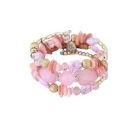 Namzi Bracelet à breloques en forme de fleur, style rétro, style bohème rétro, multicouche, perles irrégulières, bijoux ethniques pour femmes - Rose