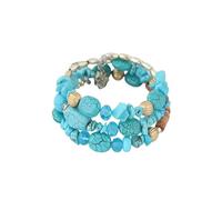 Namzi Bracelet à breloques en forme de fleur, style rétro, style bohème rétro, multicouche, perles irrégulières, bijoux ethniques pour femmes, bleu