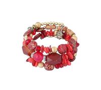Namzi Bracelet à breloques en forme de fleur, style rétro, style bohème rétro, multicouche, perles irrégulières, bijoux ethniques pour femmes, rouge