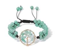 Namzi Bracelet de perles fait à la main, convient aux hommes et aux femmes, bracelet vintage tissé à la main en pierre naturelle arbre de vie réglable (vert)