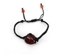 Namzi Bracelet de perles fait à la main, convient aux hommes et aux femmes, corde noire tissée à la main, bracelet de sac en maille en pierre naturelle, bracelet réglable (rouge)