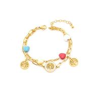 Namzi Bracelet de perles fait à la main, convient pour les hommes et les femmes, bracelet à double couche de pierres colorées incrustées d'arbre de vie en forme de cœur creux en acier inoxydable (doré