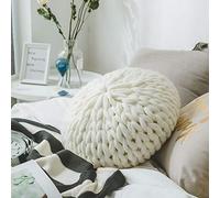 Namzi Coussin tricoté blanc, style nordique créatif, pouf rond en grosse maille pour salon, canapé, 1 pièce décorative