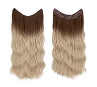 Namzi Extensions de cheveux synthétiques à clip invisible - Fil épais et ondulé - 50,8 cm - Noir à doré clair