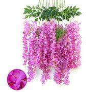 Namzi Lot de 12 glycines artificielles violettes et rouges à suspendre, guirlande de glycines roses artificielles, guirlande de glycines roses pour décoration de 1 m