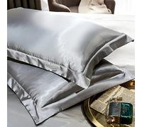 Namzi Lot de 2 taies d'oreiller Double Face en Soie. Douces et agréables au Toucher, Elles offrent Une Sensation de Confort Luxueux à la Peau. 48 x 74 cm (Gris).