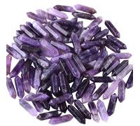 Namzi Lot de 20 colonnes hexagonales polies en pierre naturelle violette à double pointe - Bijoux faits à la main - 8 x 32 mm